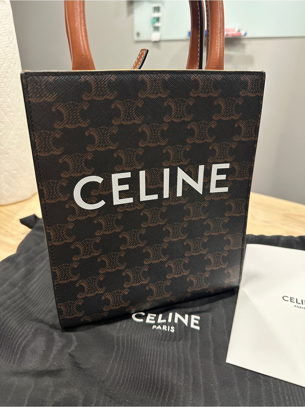 Celine Brown & Tan Triomphe Mini Vertical Tote